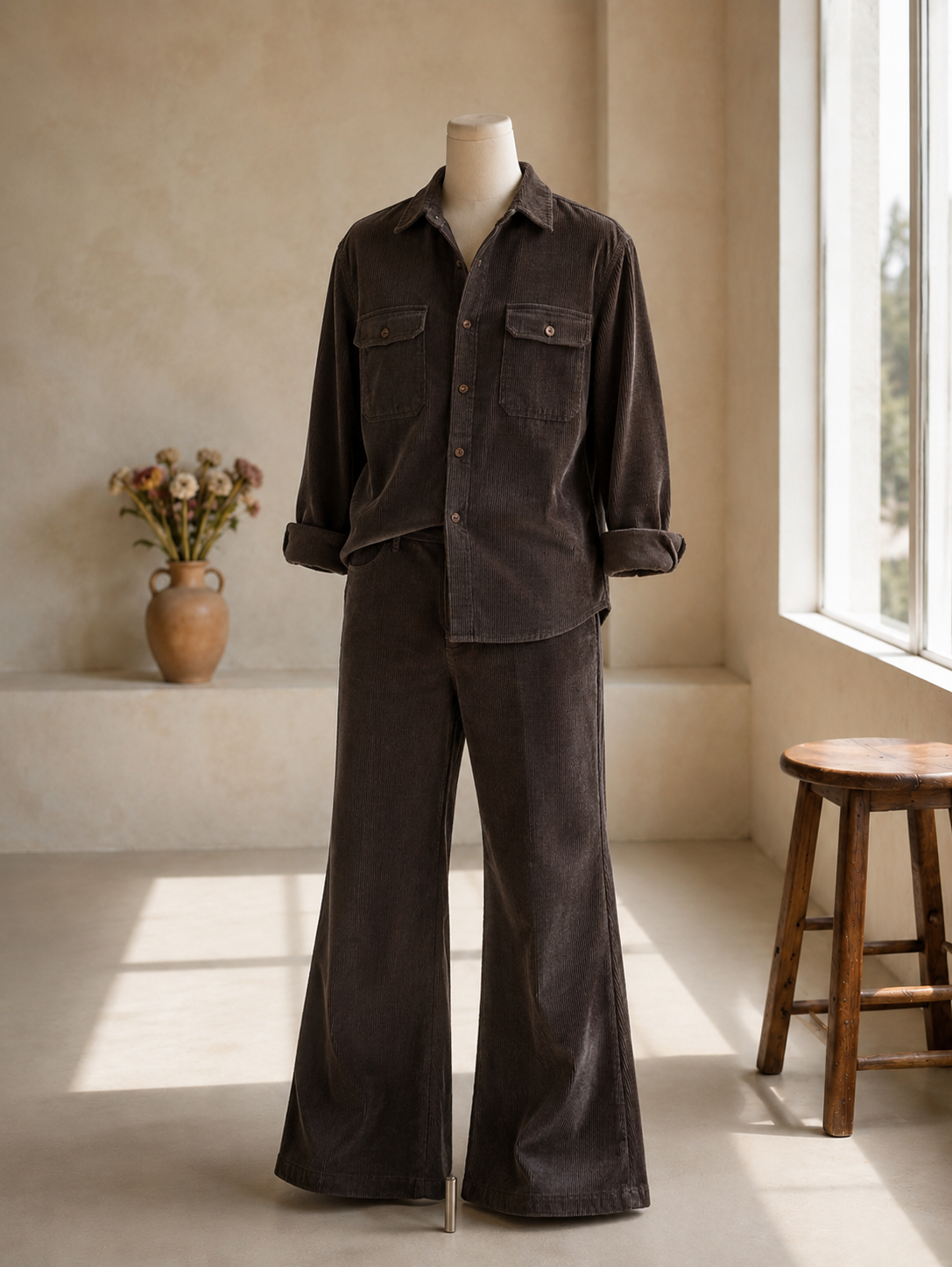 Model wearing Corduroy fabric by Manoj Prints Pvt. Ltd.